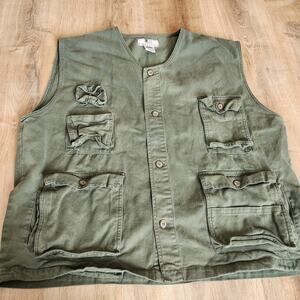 Vtg Rigolletto Safari Vest Mens XL Green Fishing Photography Canvas Pockets
